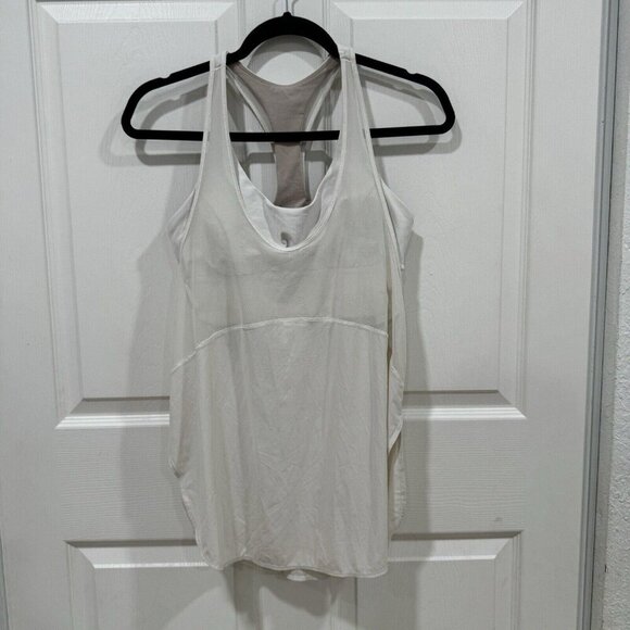 Lululemon 8 Racerback Flowy Tank Attached Bra Padded Sheer Upper‎ Deep White - Picture 1 of 8